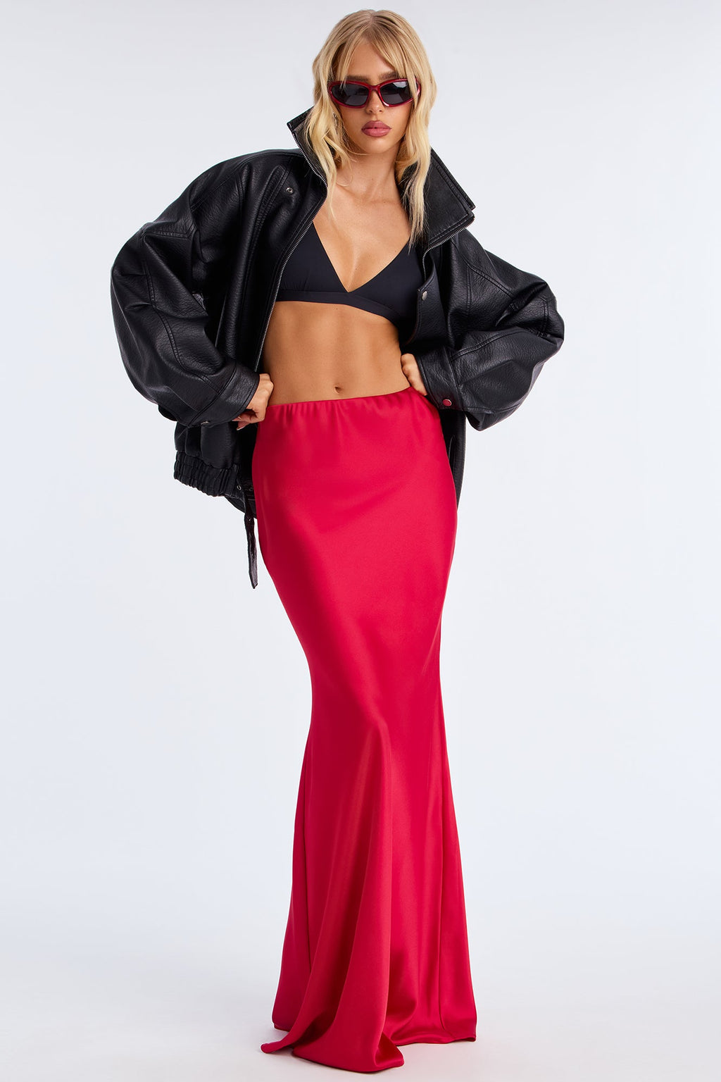 Aurora Satin Maxi Skirt - Red