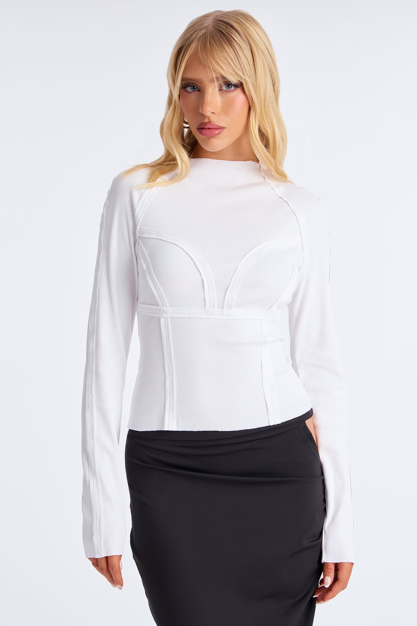 Camdyn Long Sleeve Ribbed Top - Off White