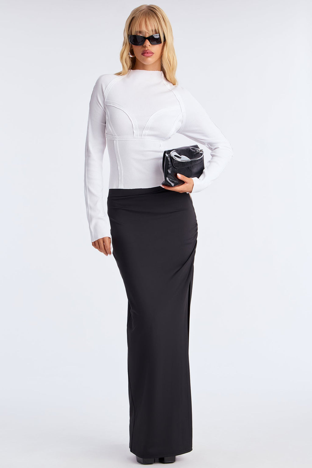 Follow My Lead Side Slit Maxi Skirt - Black 