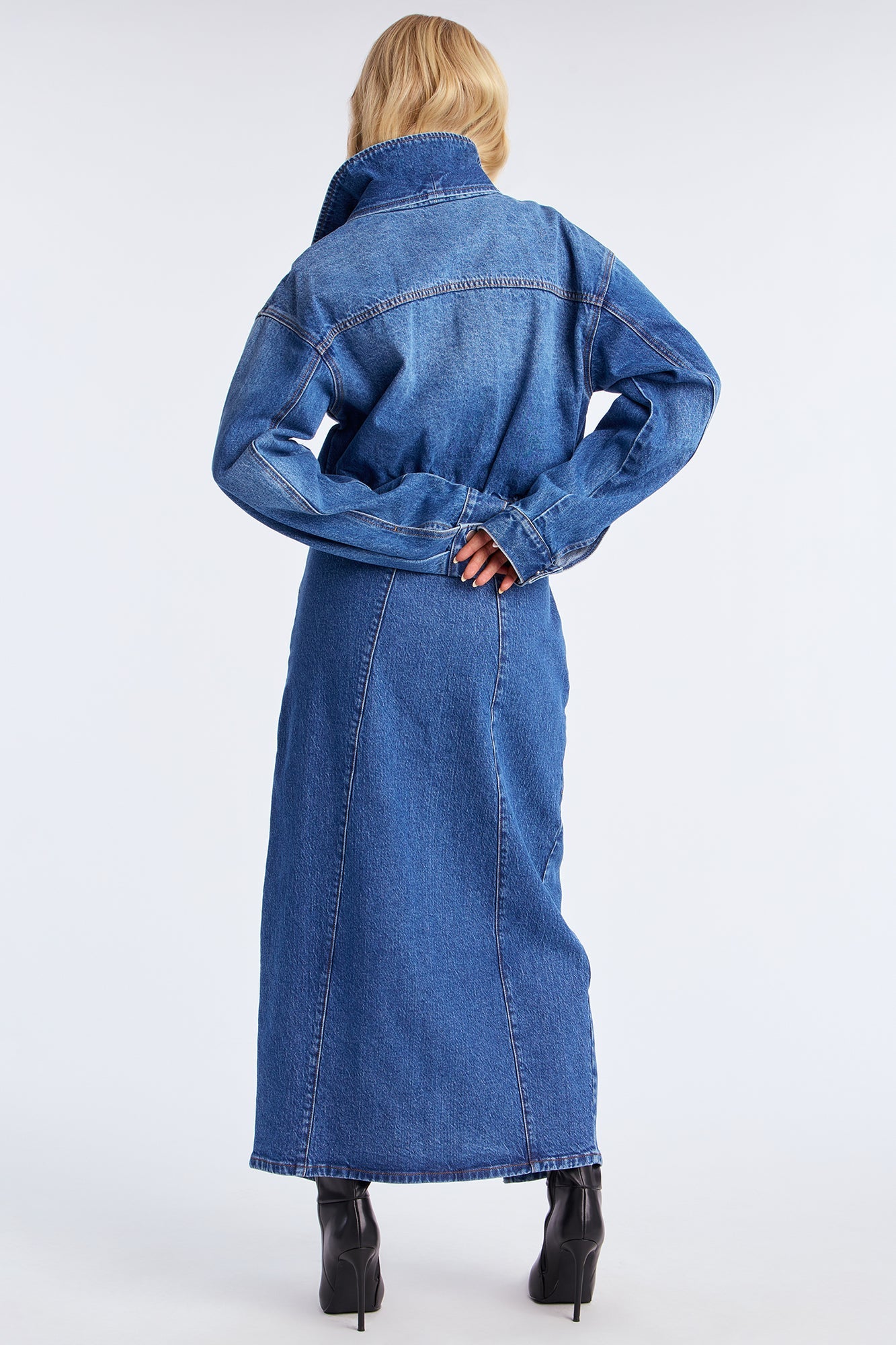 Penny Front Slit Denim Maxi Skirt - Medium Wash