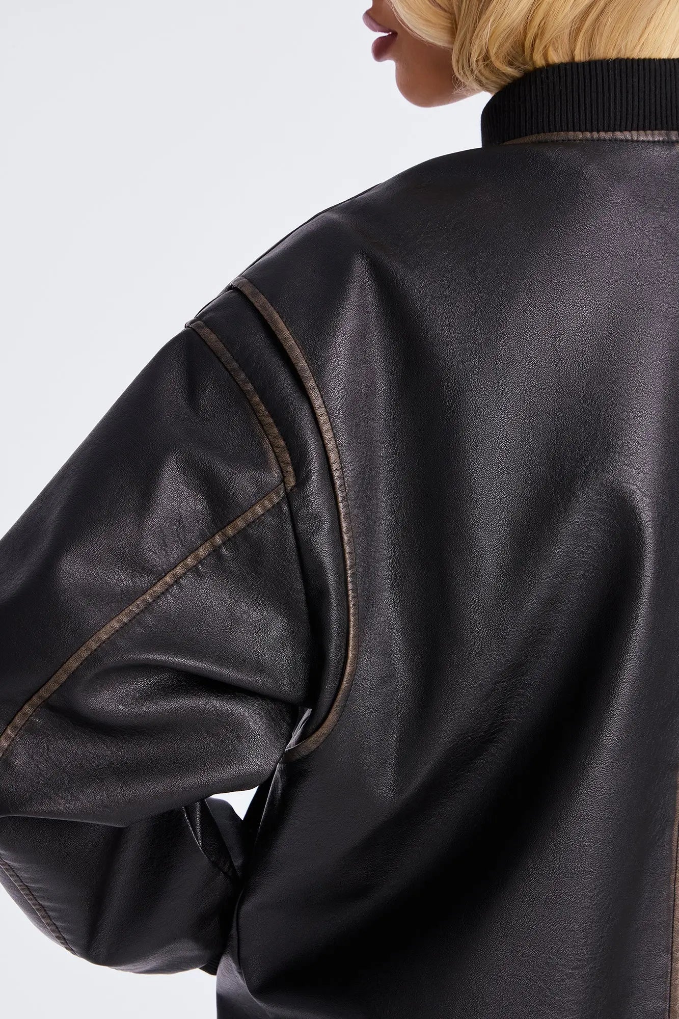 Adriana Faux Leather Bomber Jacket - Black 