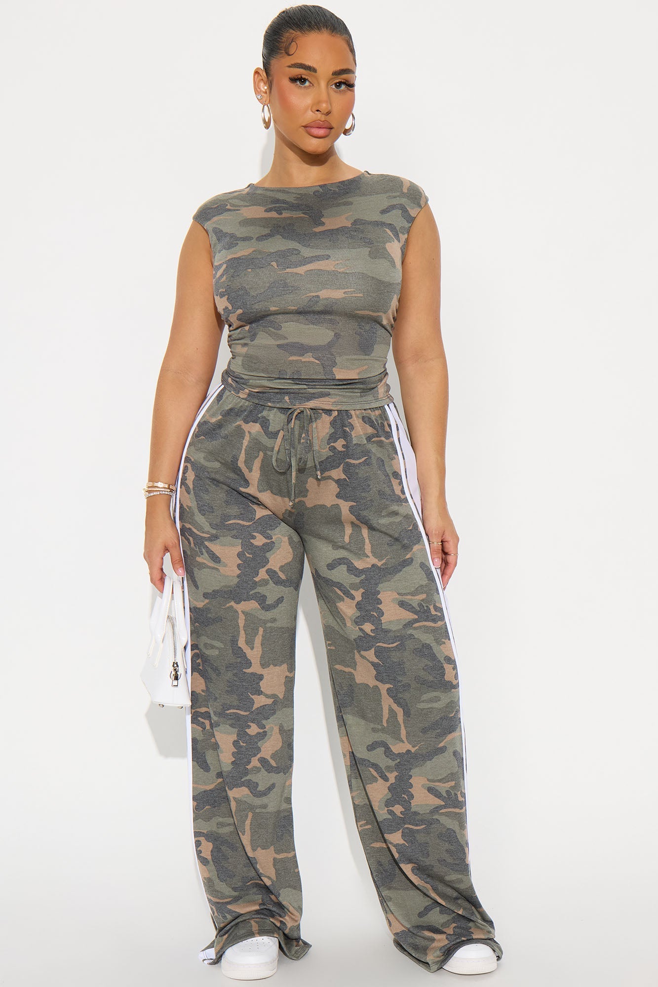 Jade Wide Leg Pant Set - Olive/combo
