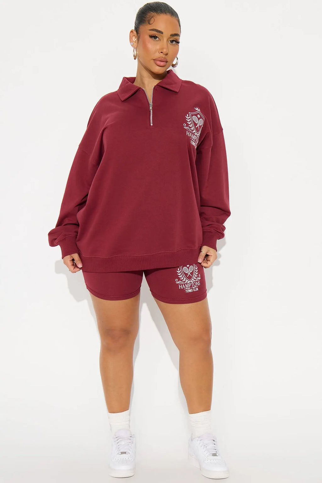 Main Street Mood Biker Shorts Set - Burgundy 