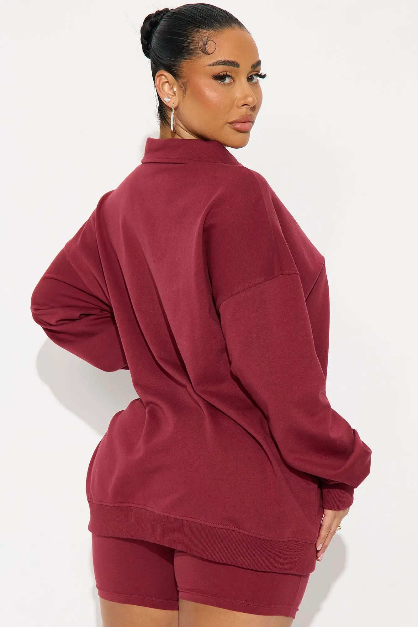 Main Street Mood Biker Shorts Set - Burgundy 