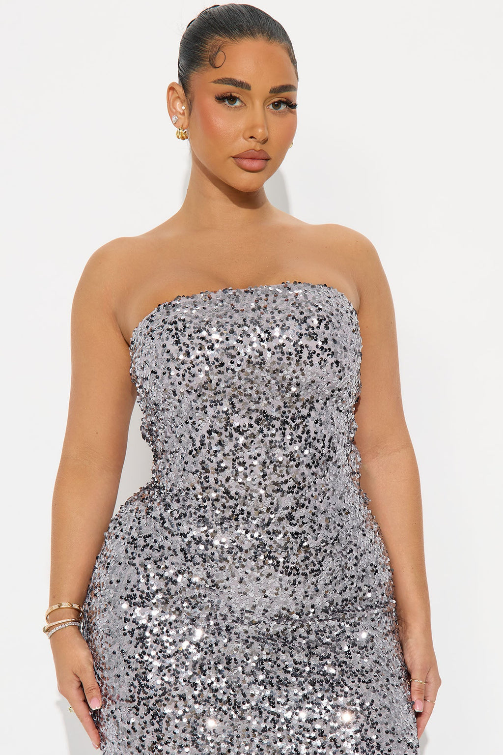 Ardell Sequin Maxi Skirt Set - Silver