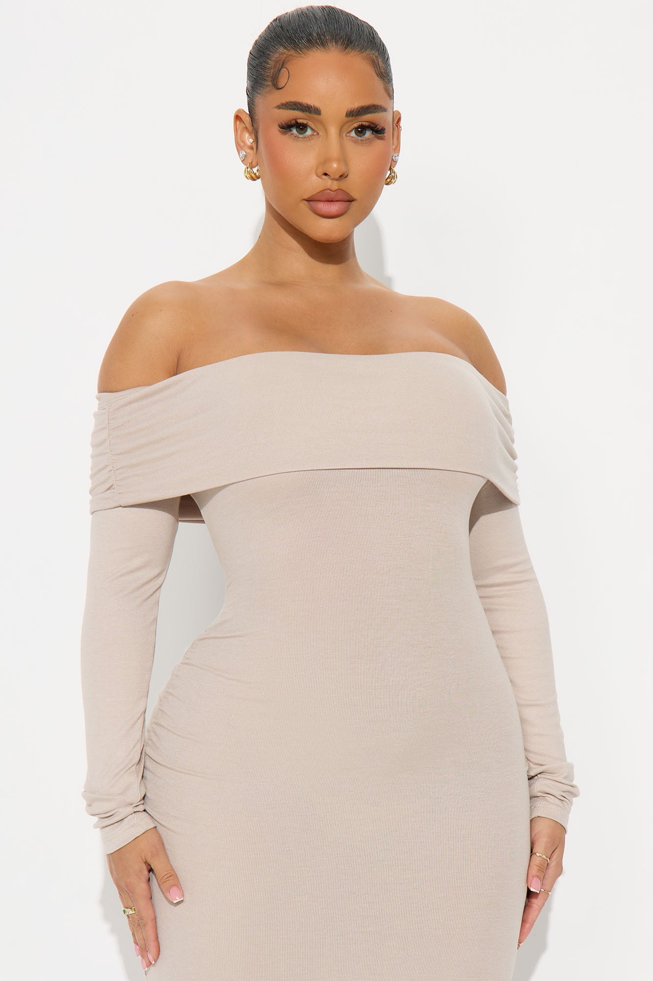 Moreen Off Shoulder Maxi Dress - Tan