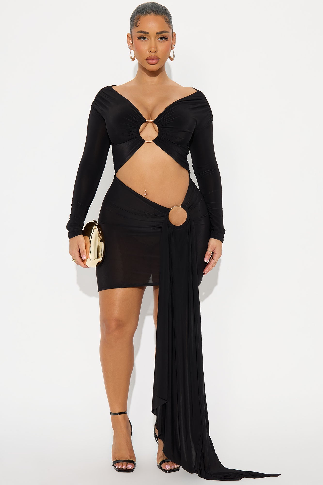 Take Me Away Cut Out Draped Mini Dress - Black