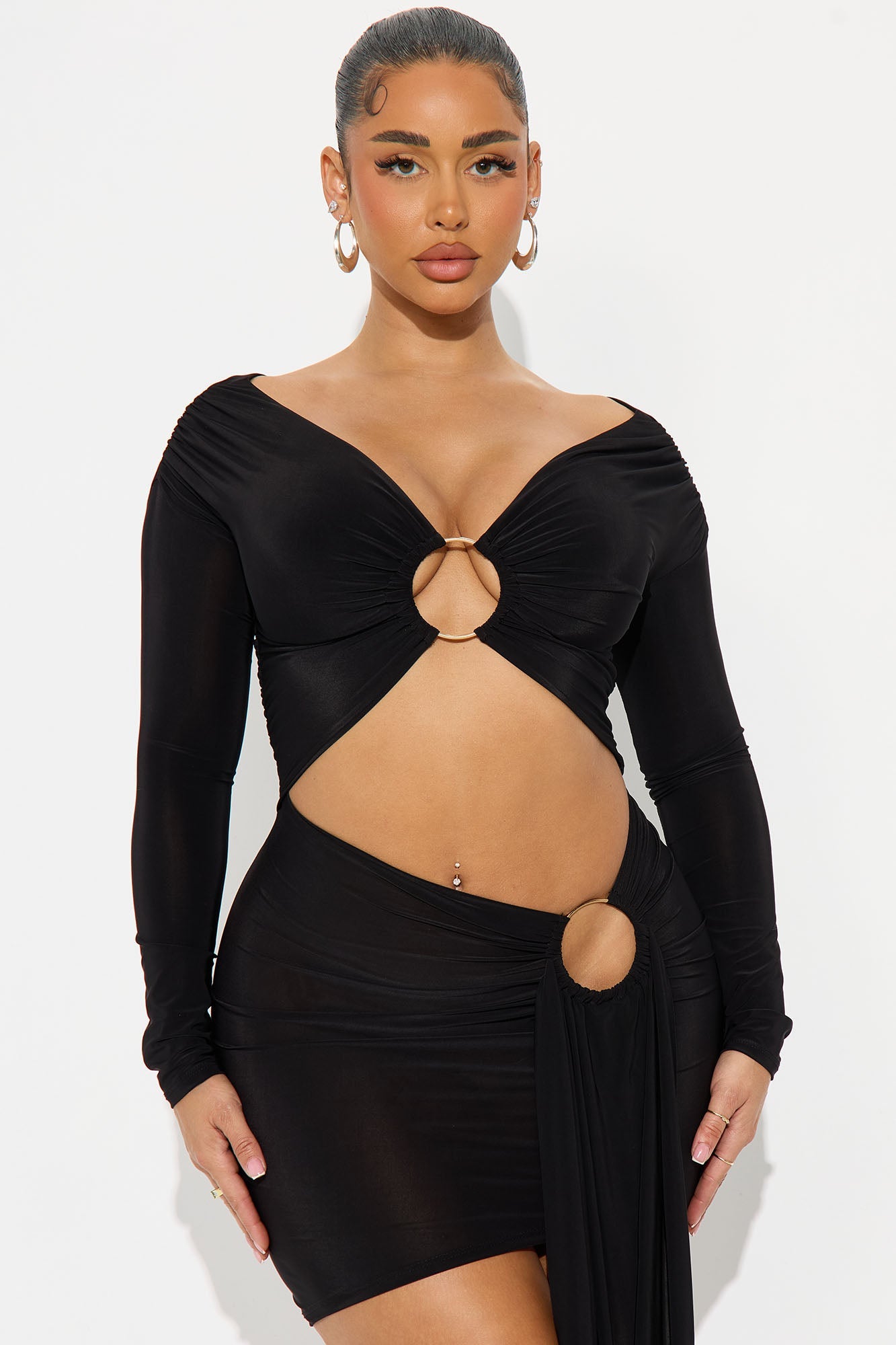 Take Me Away Cut Out Draped Mini Dress - Black