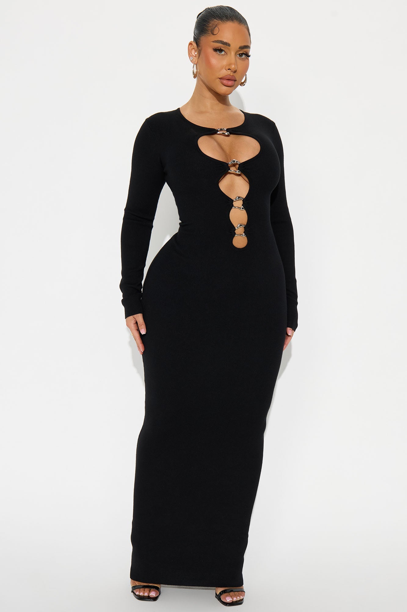 Cora Cut Out Long Sleeve Maxi Dress - Black