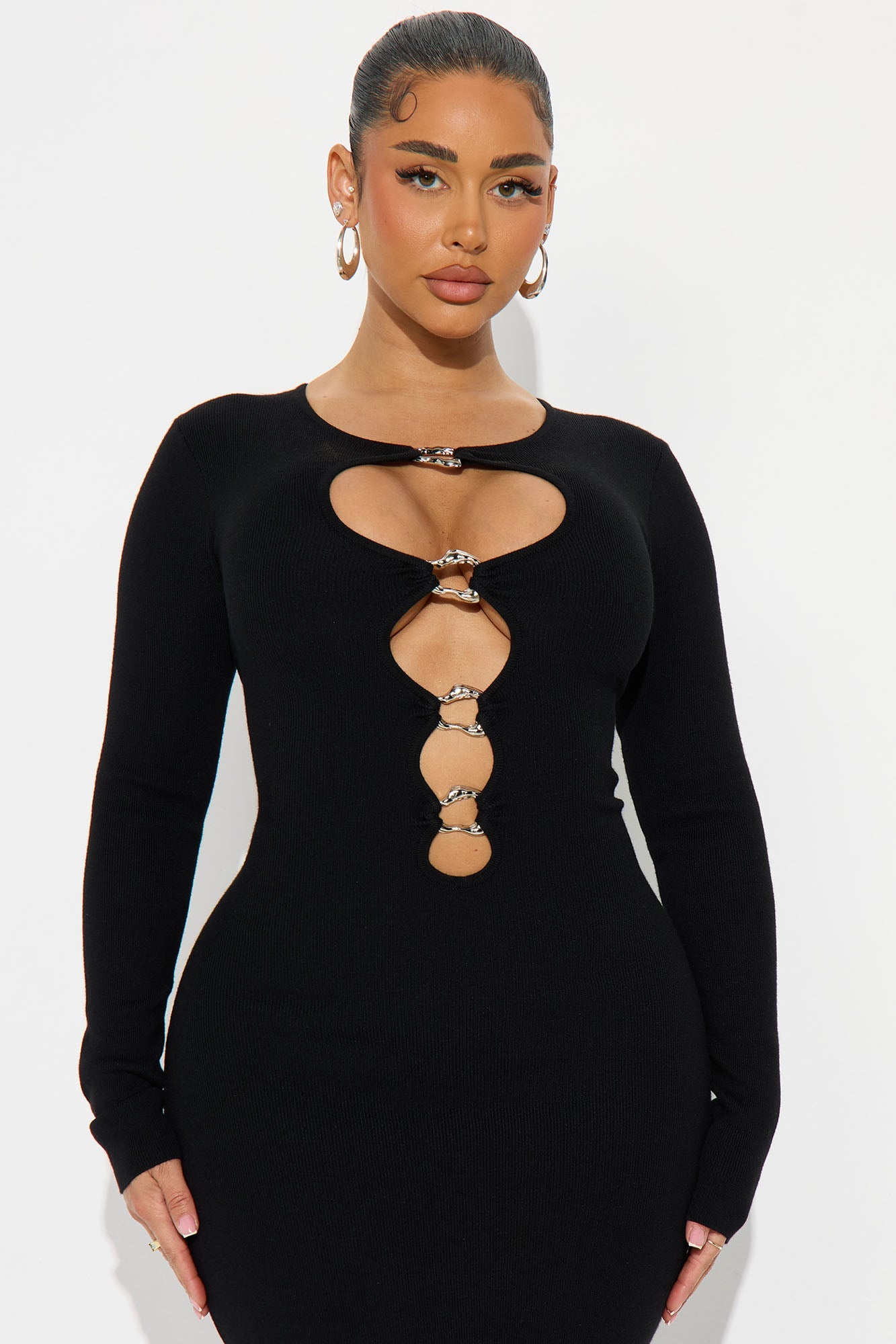 Cora Cut Out Long Sleeve Maxi Dress - Black
