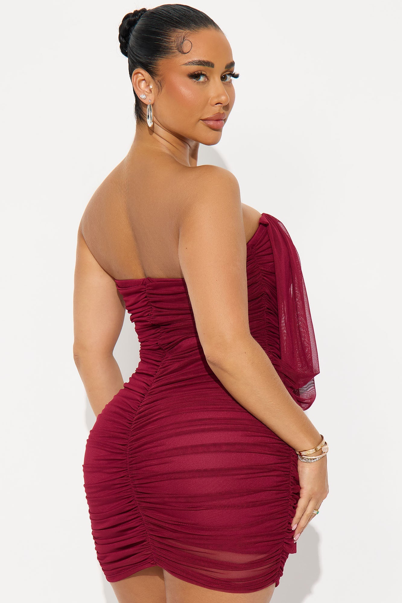 Novelle Strapless Ruched Mini Dress - Burgundy