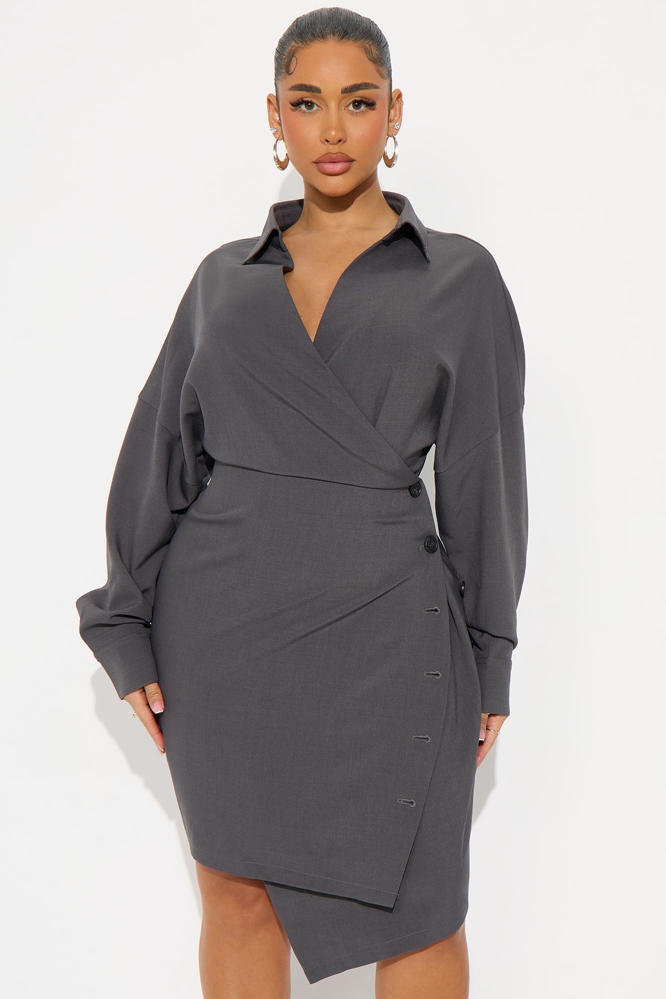 On The Stand Midi Dress - Dark Grey