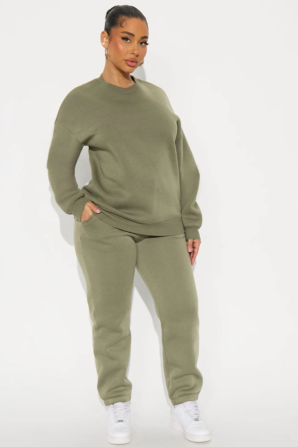Candice Oversized Crewneck Sweatshirt - Olive 