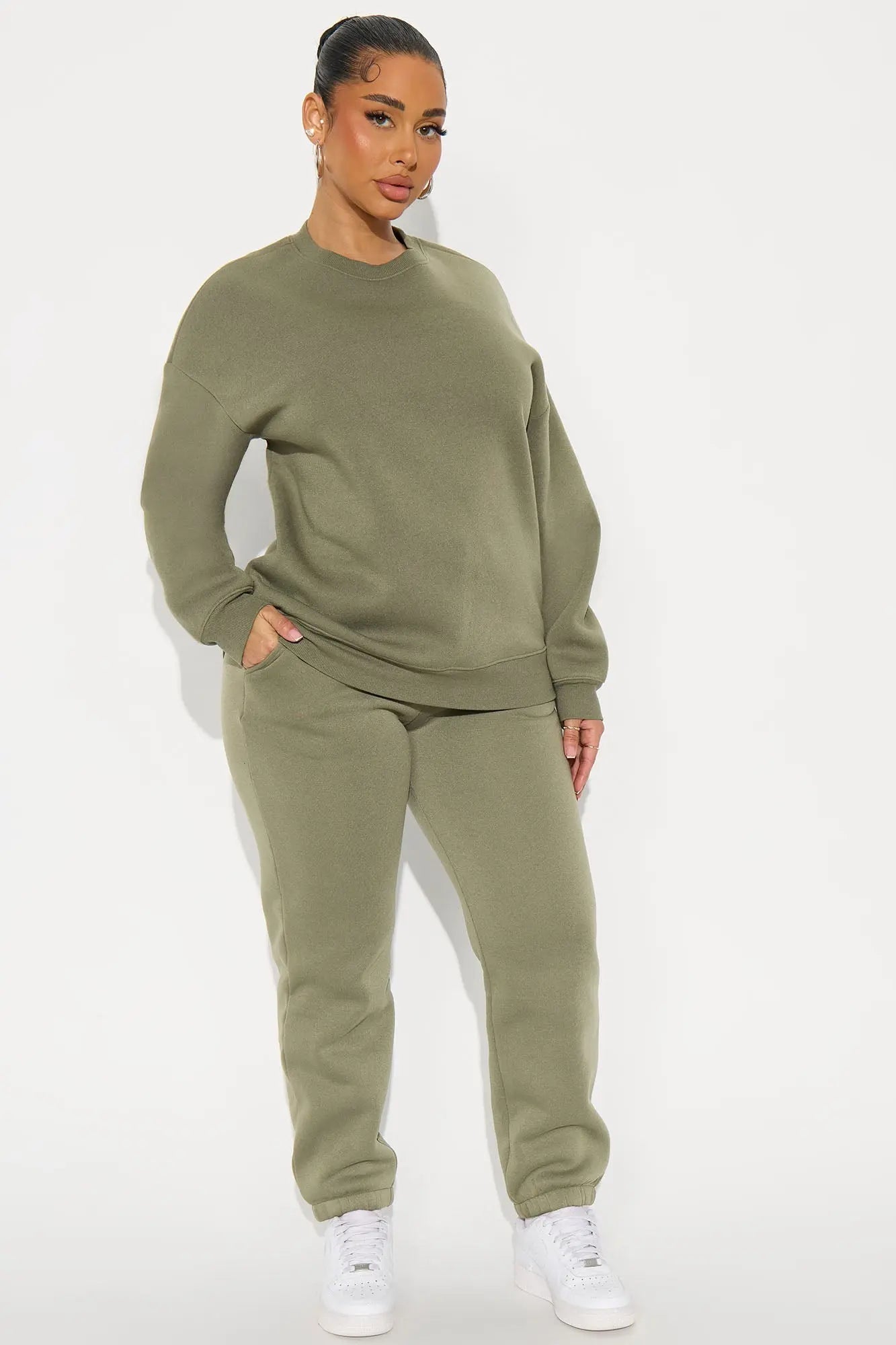 Candice Oversized Crewneck Sweatshirt - Olive 