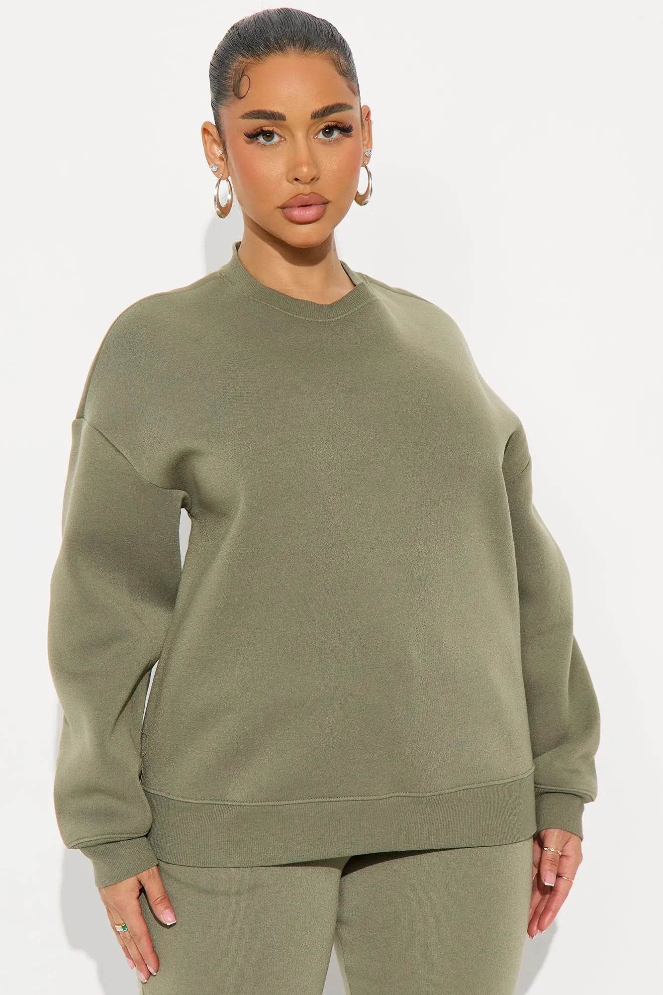Candice Oversized Crewneck Sweatshirt - Olive 