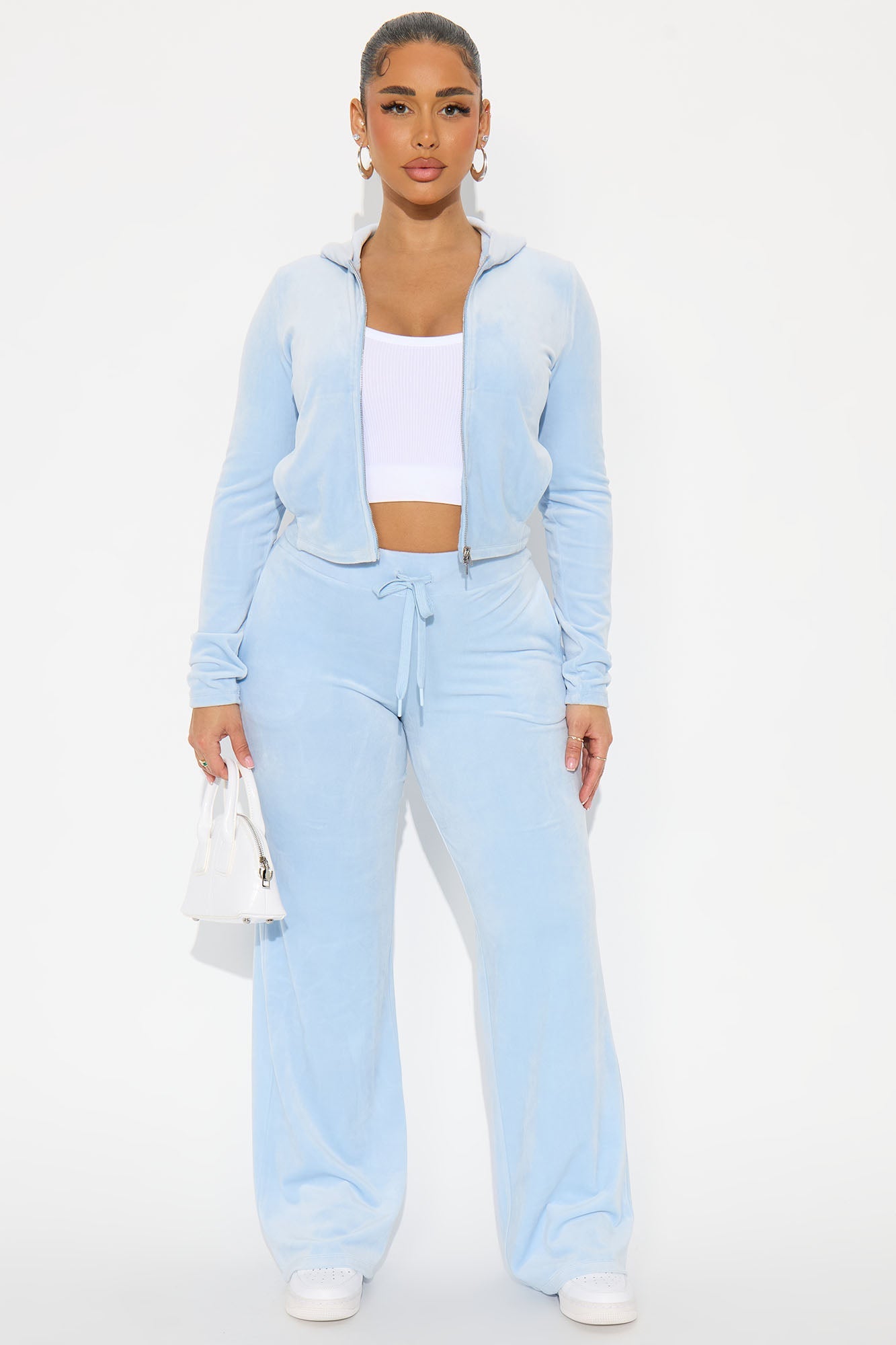 Along For The Ride Velour Pant Set - Blue