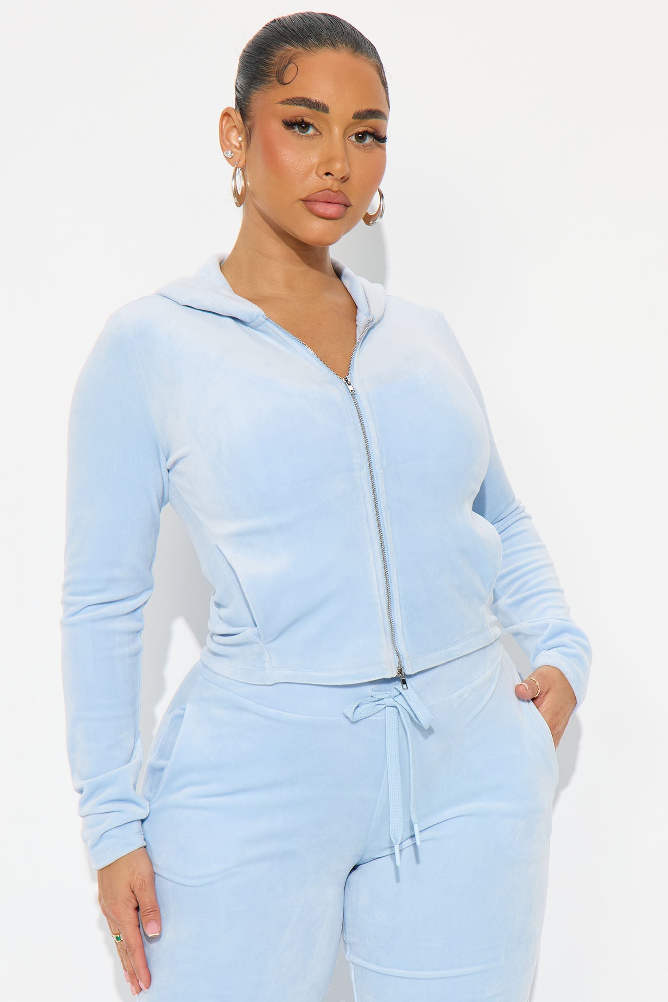 Along For The Ride Velour Pant Set - Blue