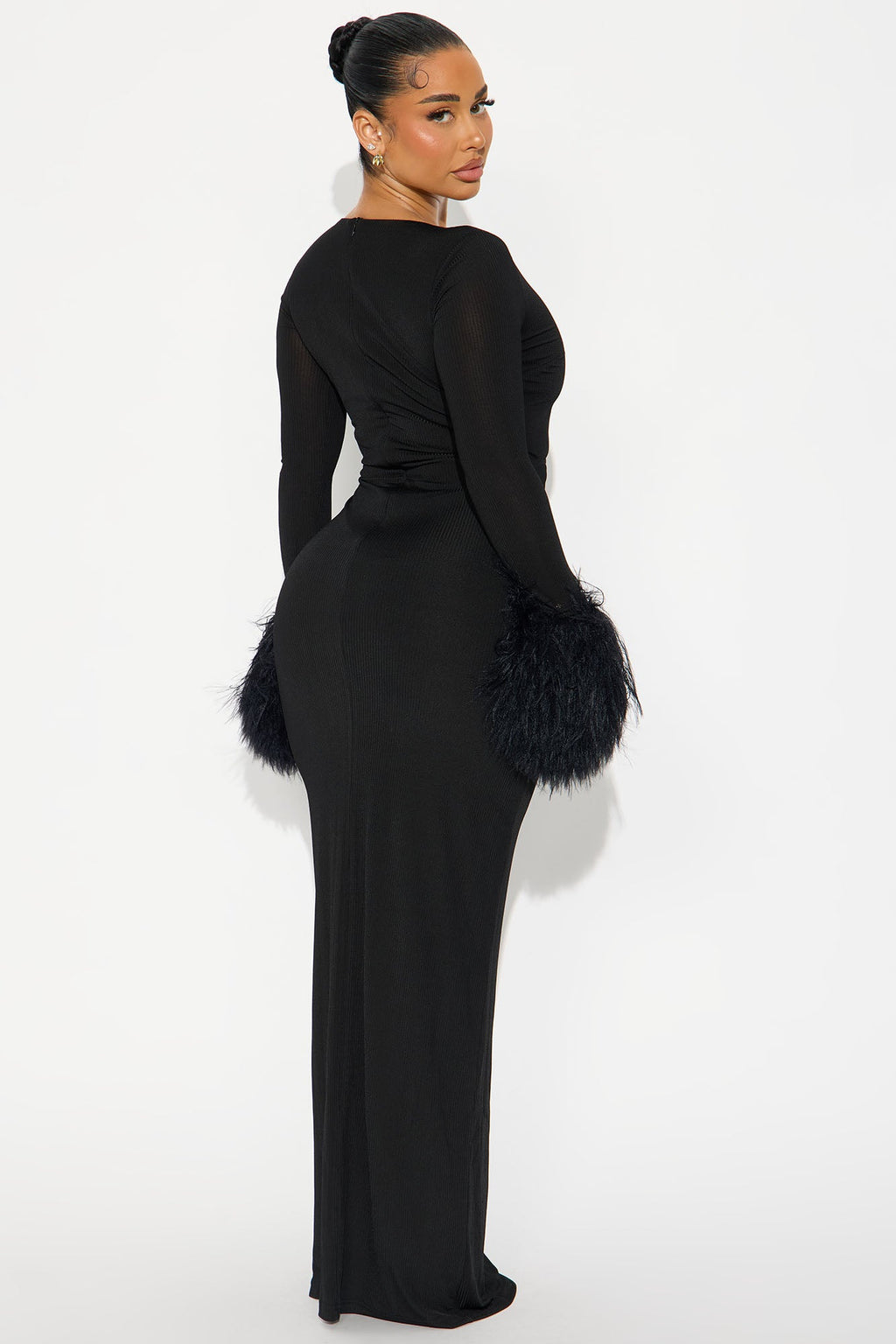Fuzzy Chic Ribbed Maxi Dress - Black/Black