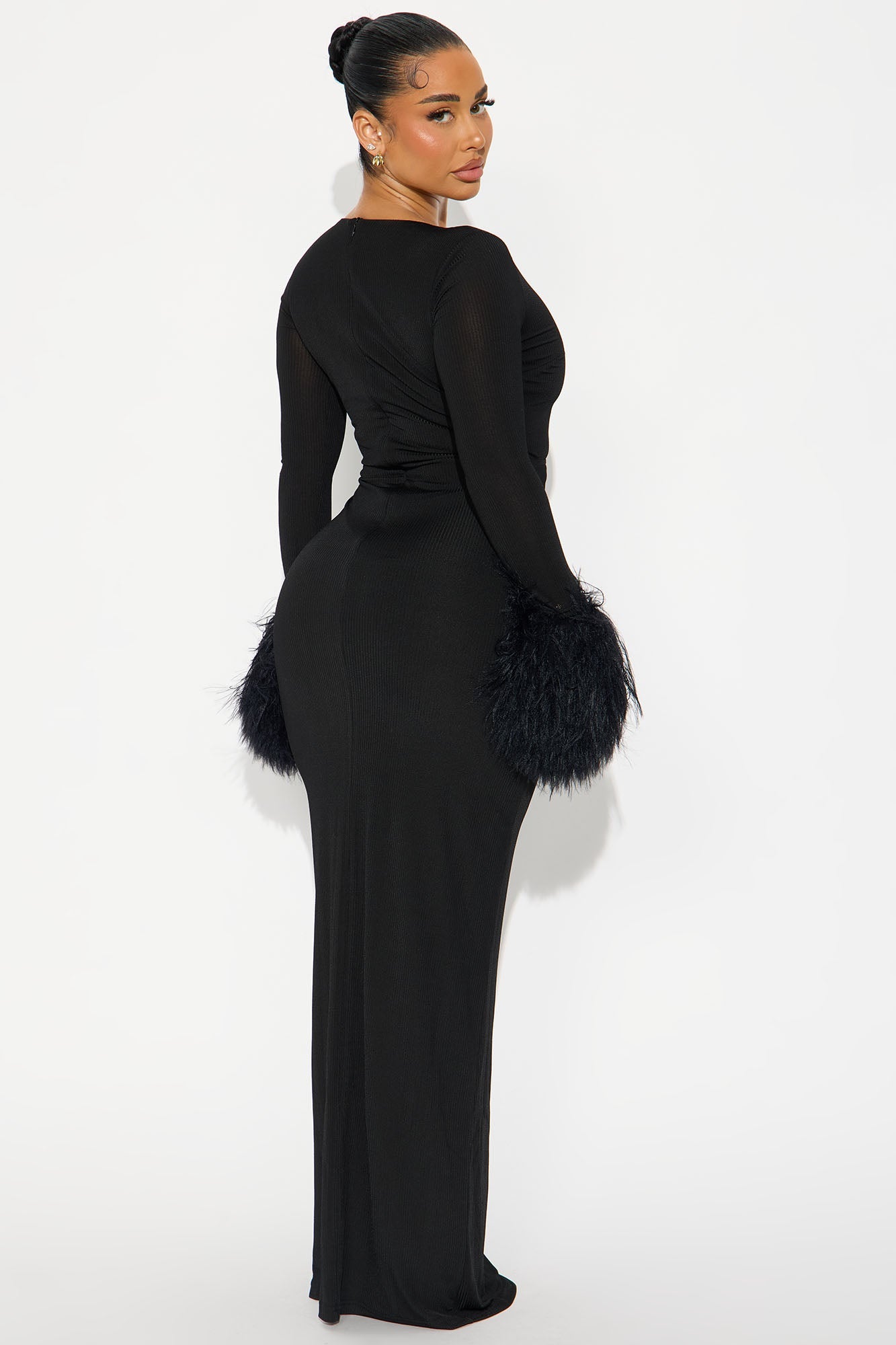 Fuzzy Chic Ribbed Maxi Dress - Black/Black