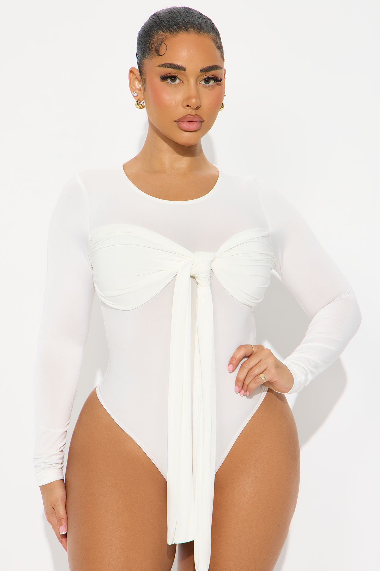 Inessa Long Sleeve Draped Bodysuit - Ivory