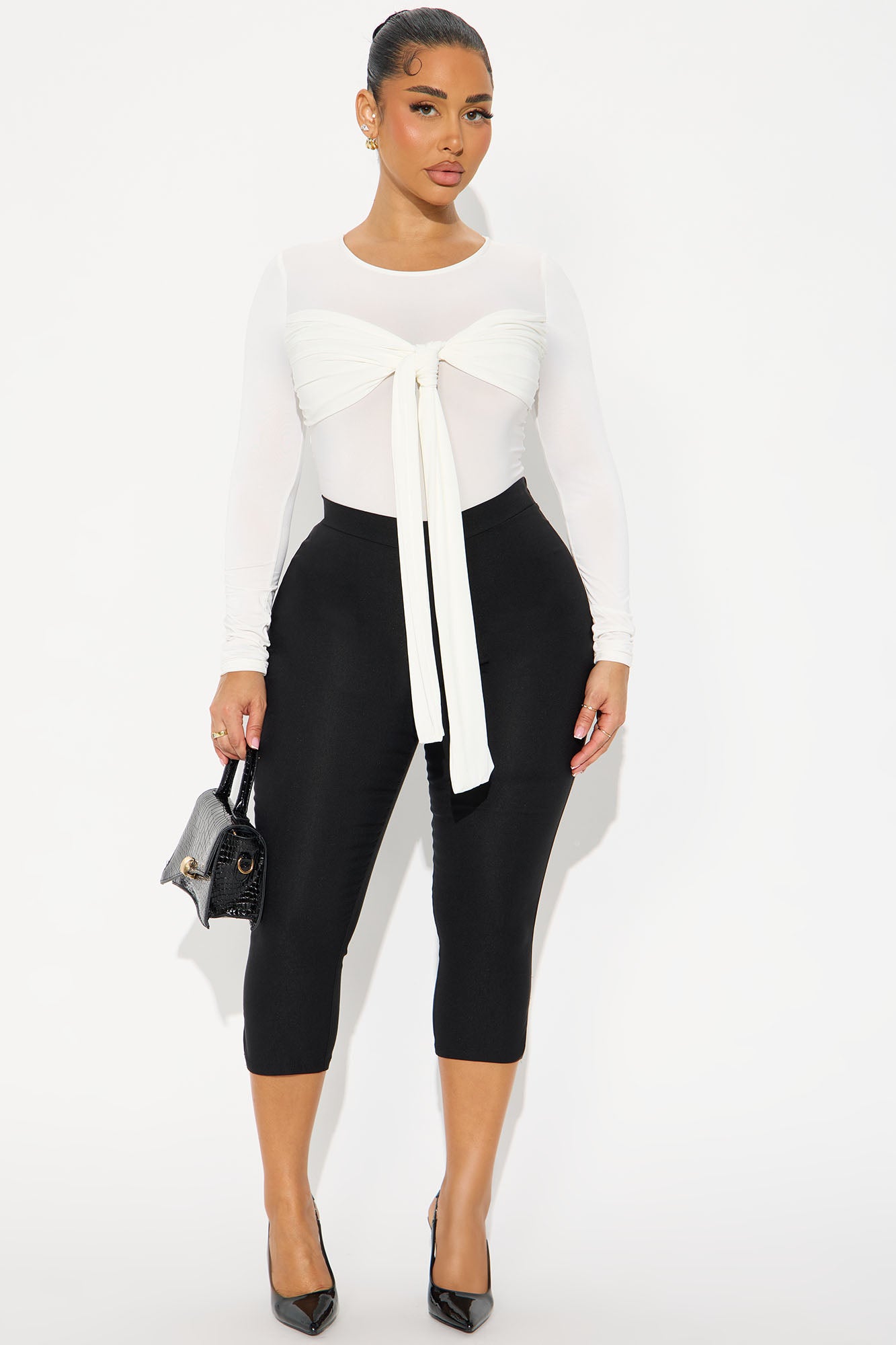 Inessa Long Sleeve Draped Bodysuit - Ivory