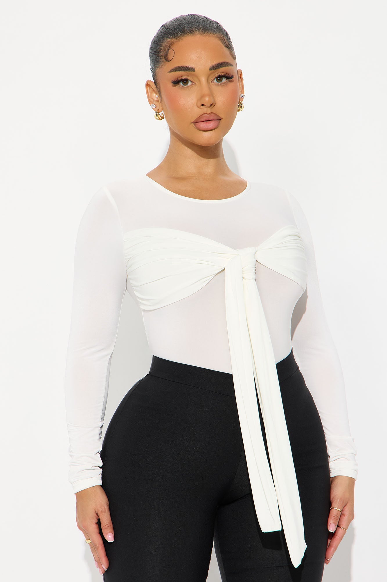 Inessa Long Sleeve Draped Bodysuit - Ivory