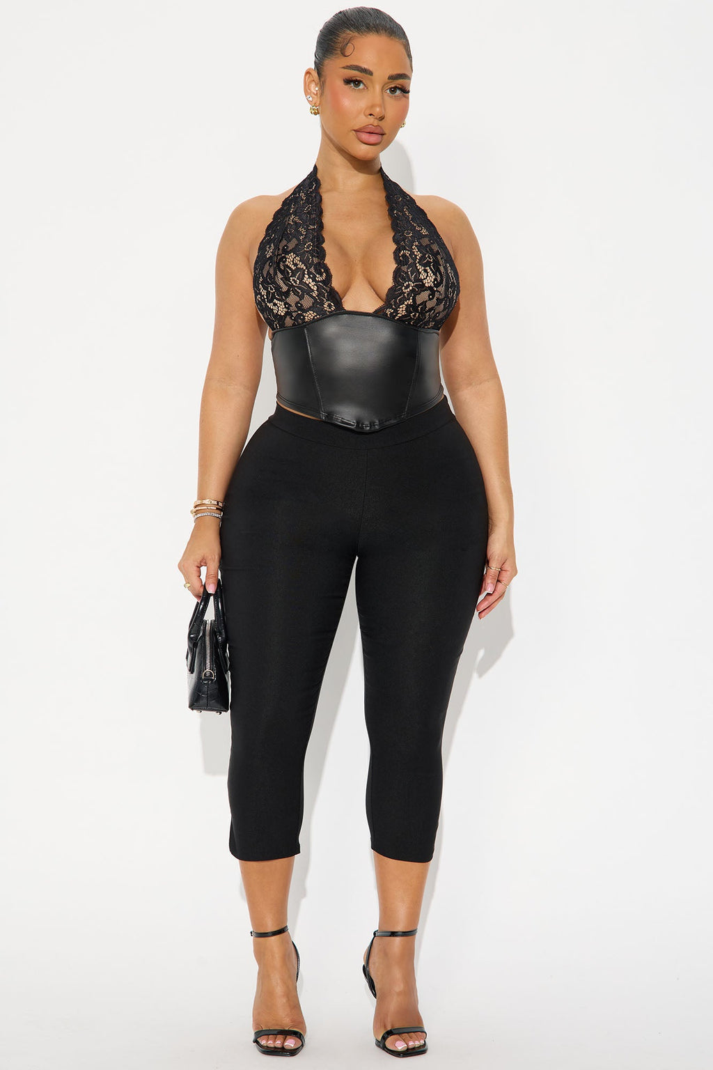 Santina Faux Leather Halter Top - Black