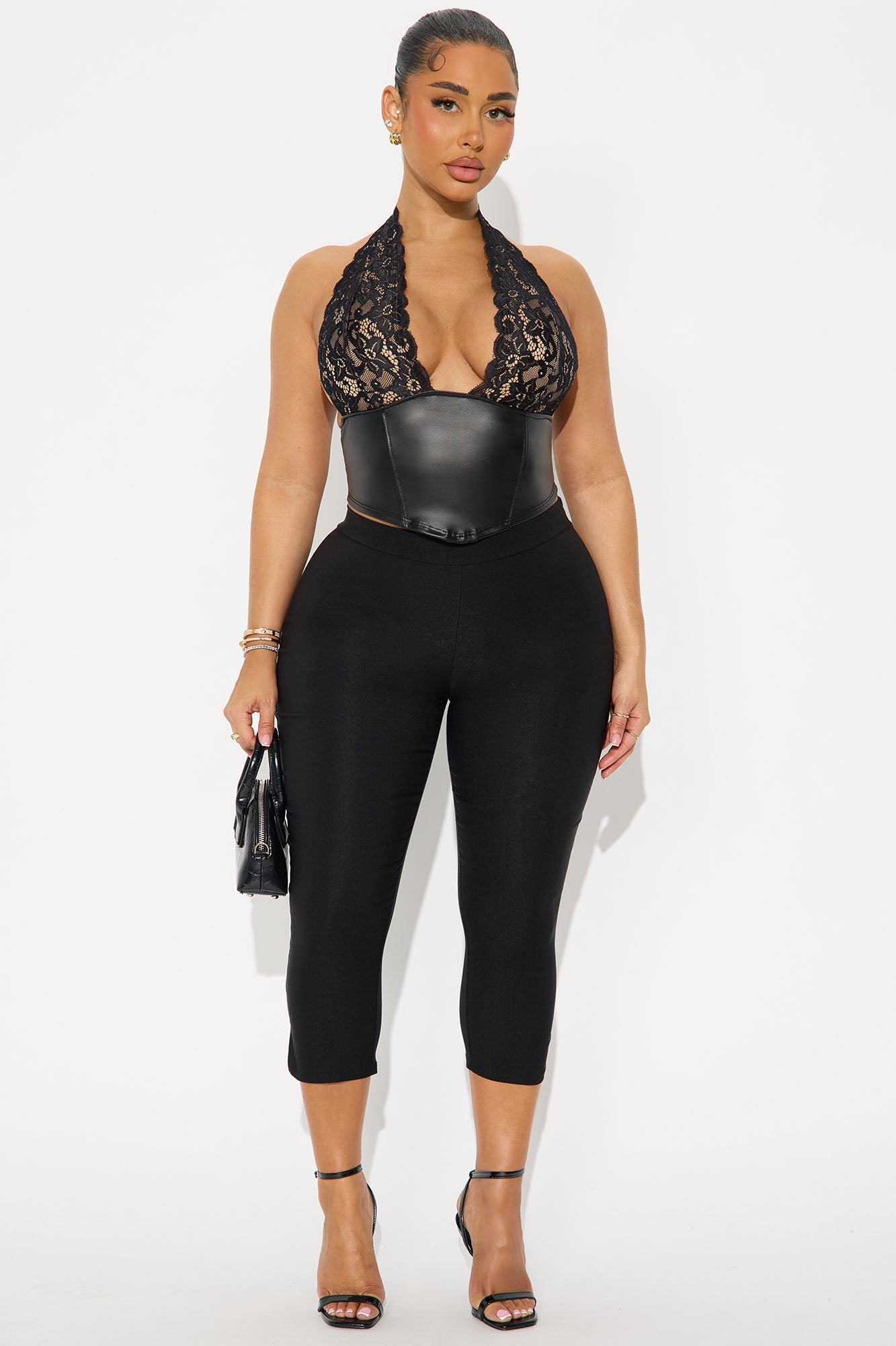 Santina Faux Leather Halter Top - Black