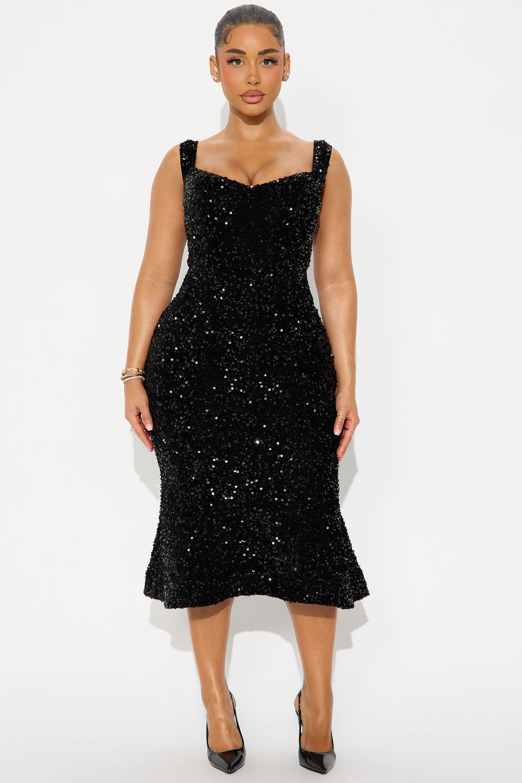 Alora Sequin Midi Dress - Black