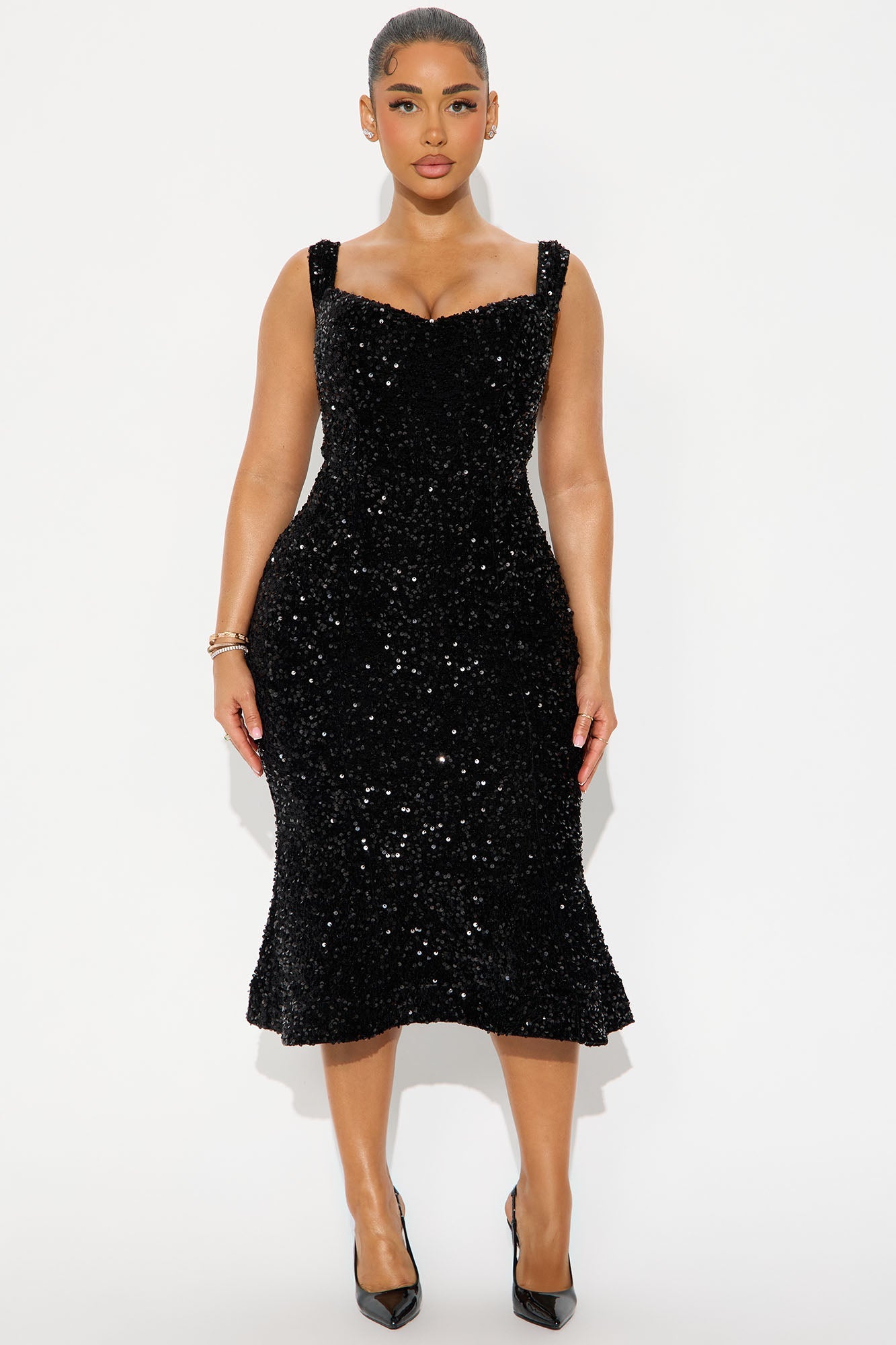 Alora Sequin Midi Dress - Black