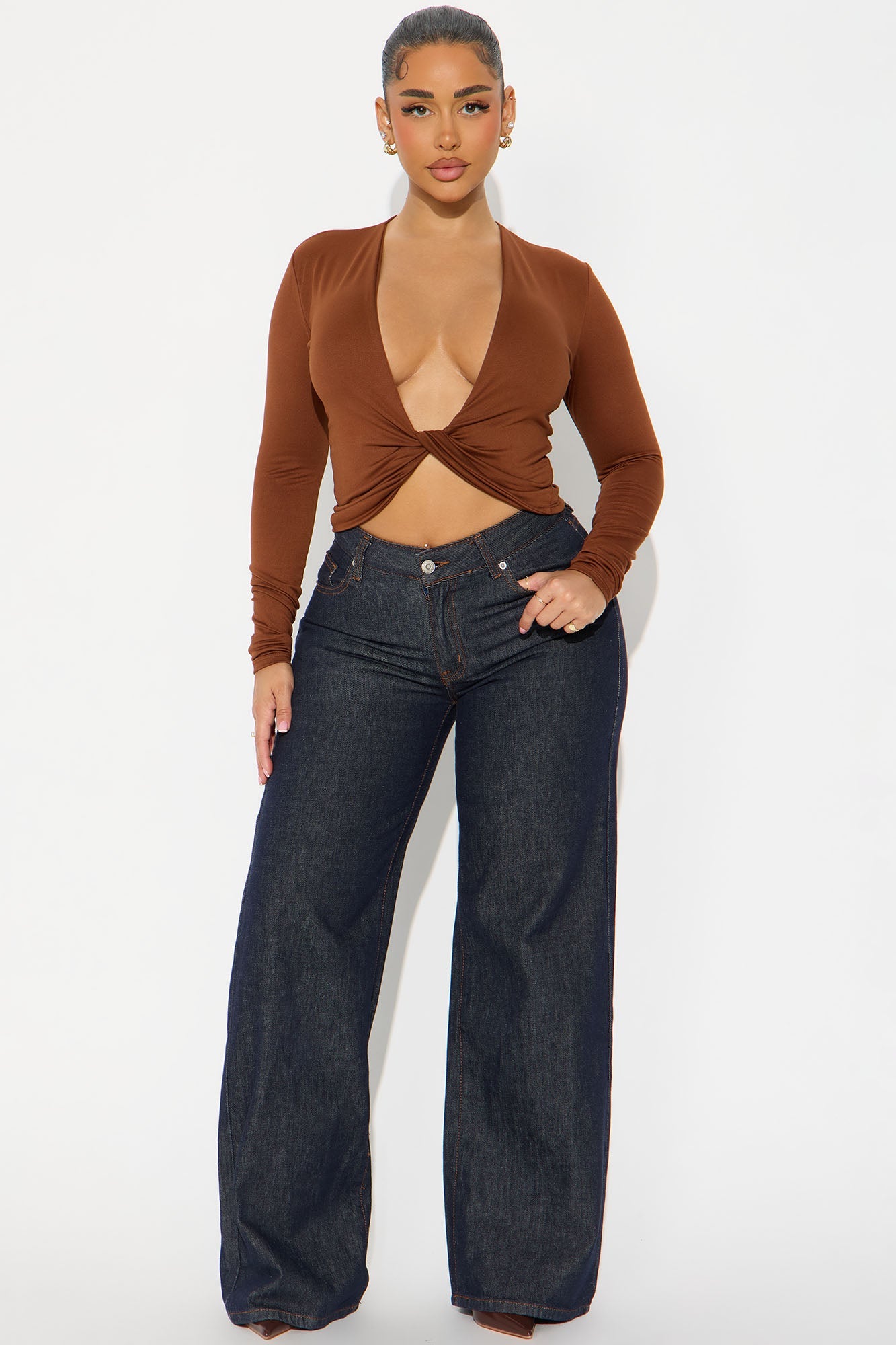 Violet Double Lined Long Sleeve Top - Mocha