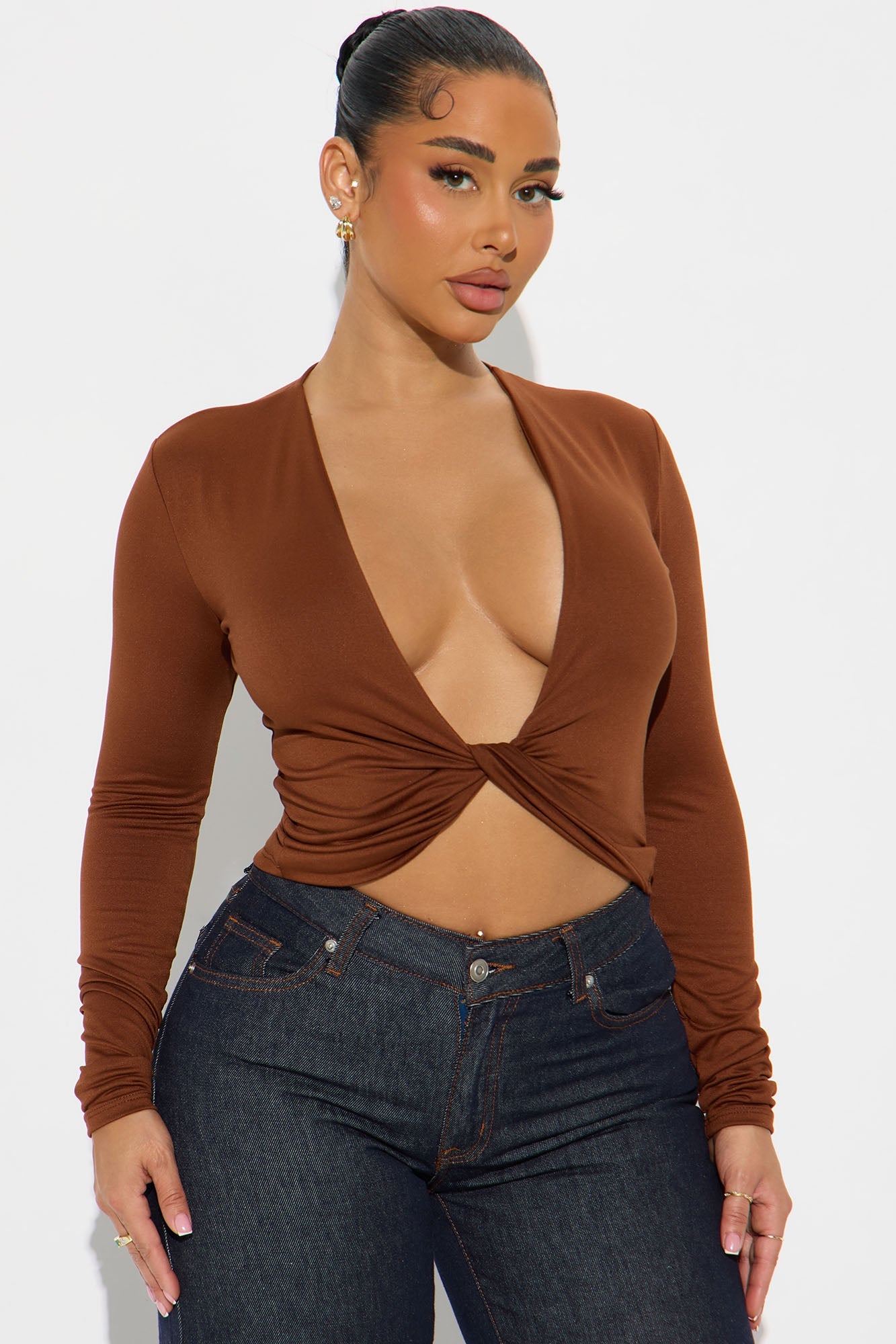 Violet Double Lined Long Sleeve Top - Mocha