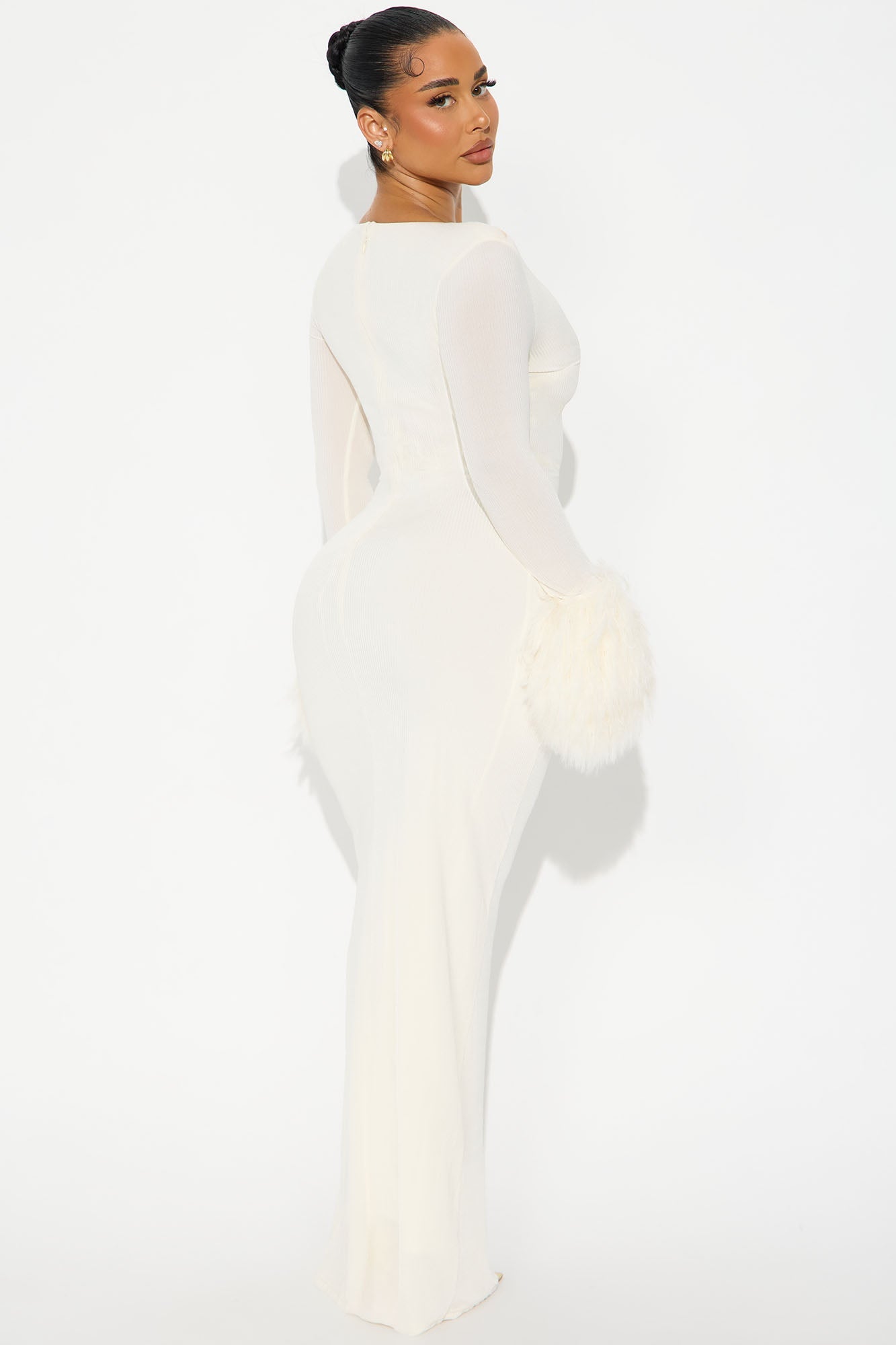 Fuzzy Chic Ribbed Maxi Dress - Cream