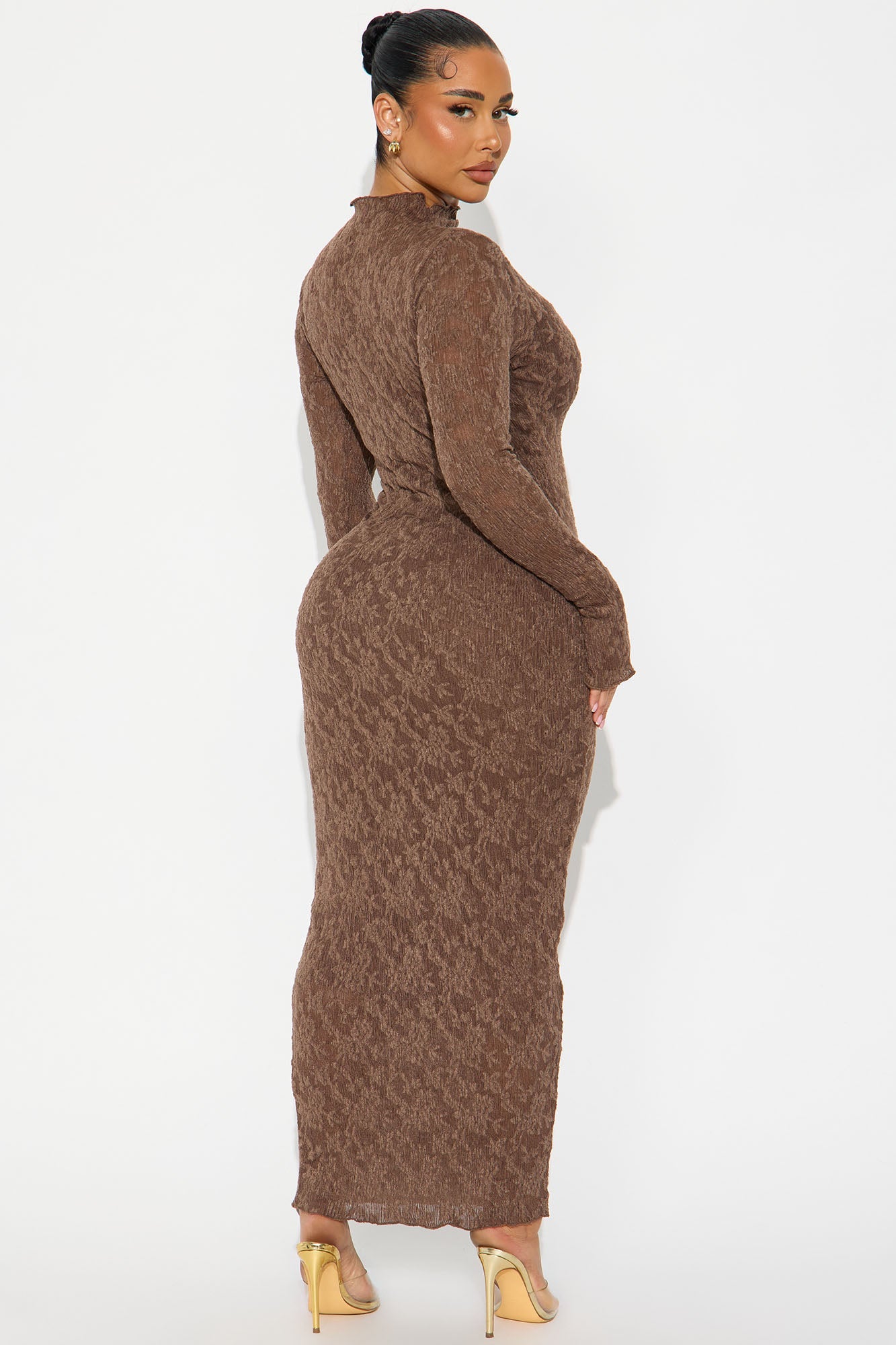Maia Textured Long Sleeve Maxi Dress - Brown