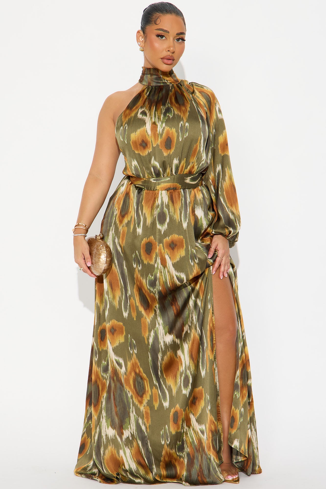 Baylee One Shoulder Maxi Dress - Green/combo