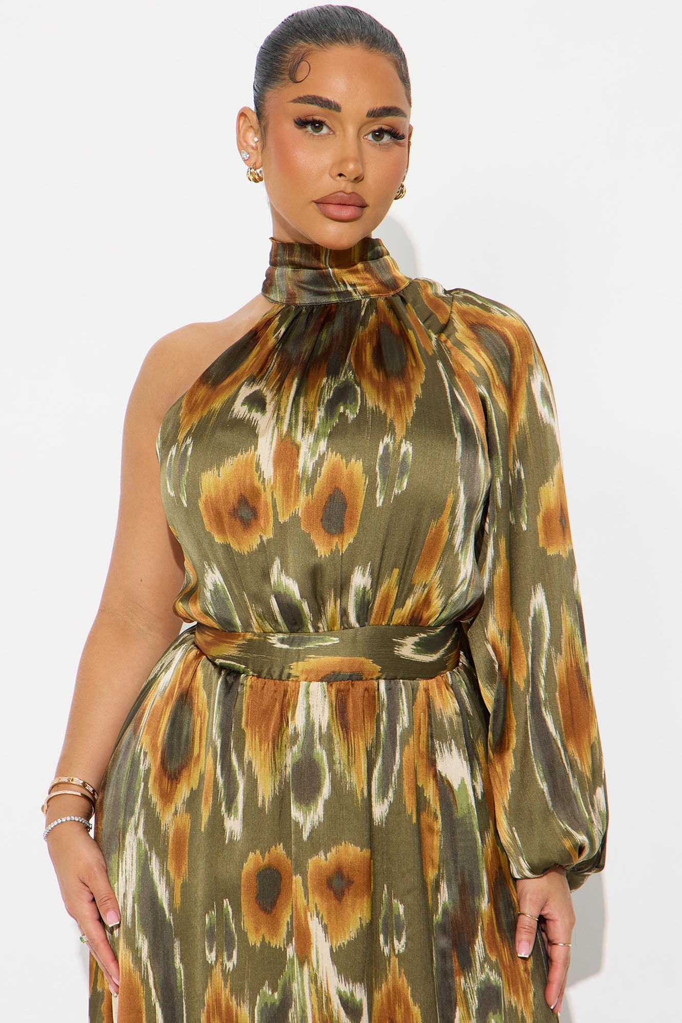 Baylee One Shoulder Maxi Dress - Green/combo