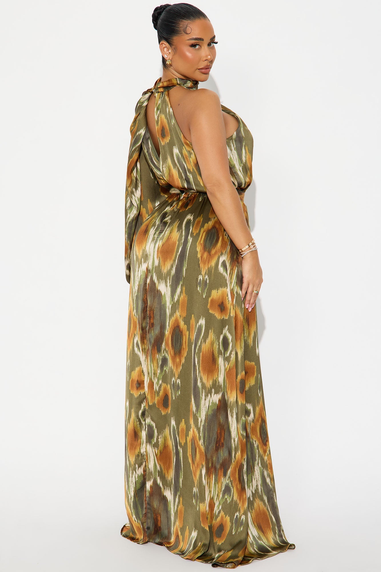 Baylee One Shoulder Maxi Dress - Green/combo