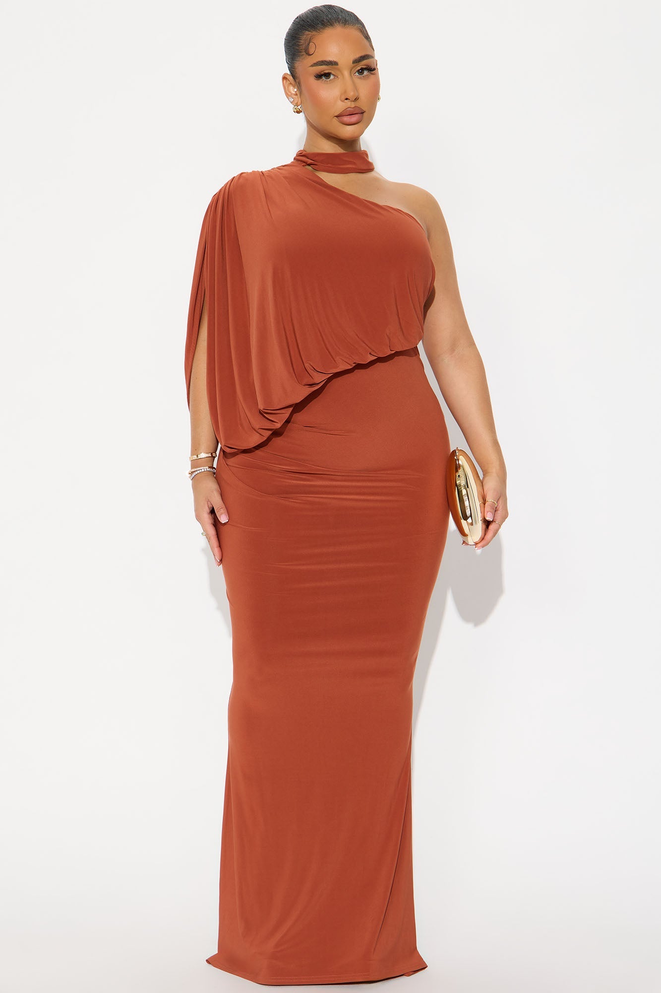Zoran One Shoulder Maxi Dress - Rust