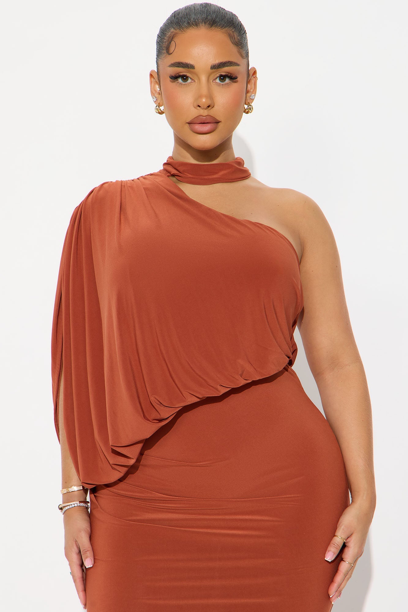 Zoran One Shoulder Maxi Dress - Rust