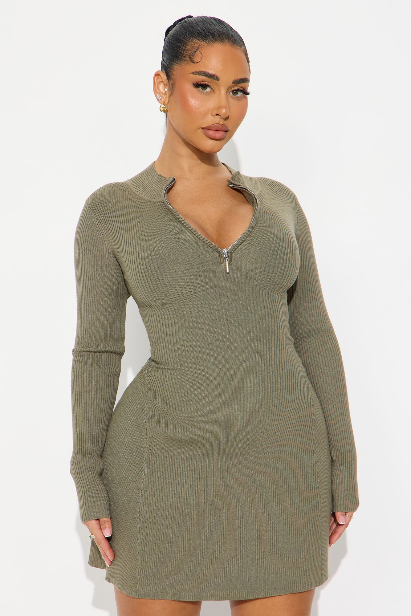 Shelby Sweater Mini Dress - Olive