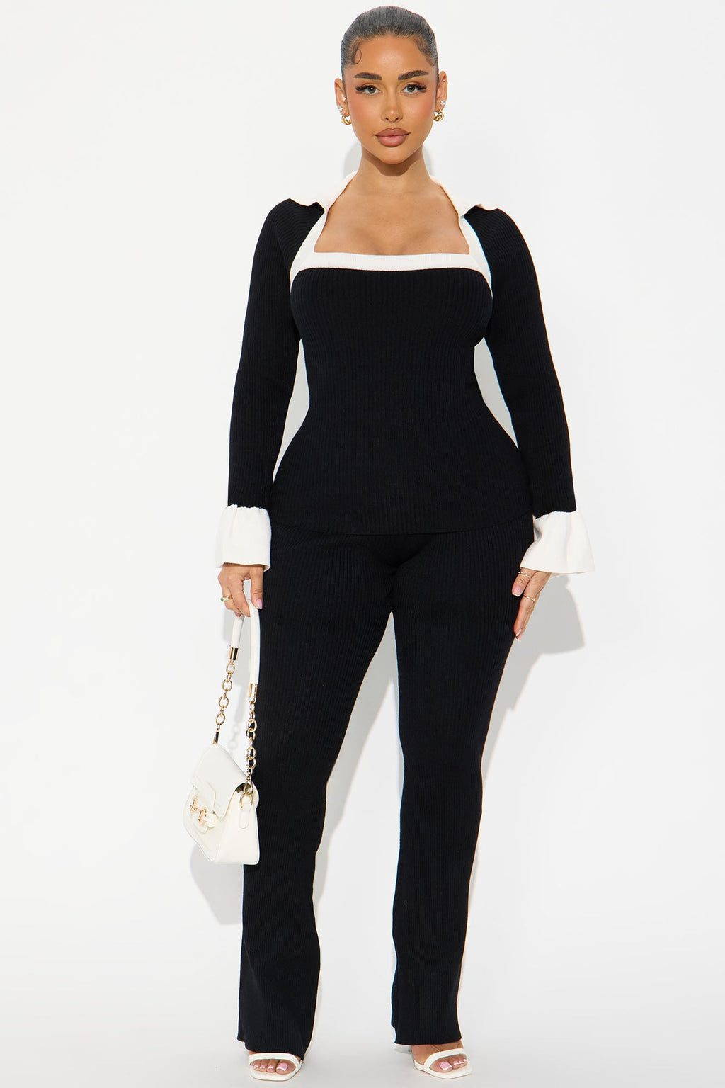 Amara Sweater Pant Set - Black/White 