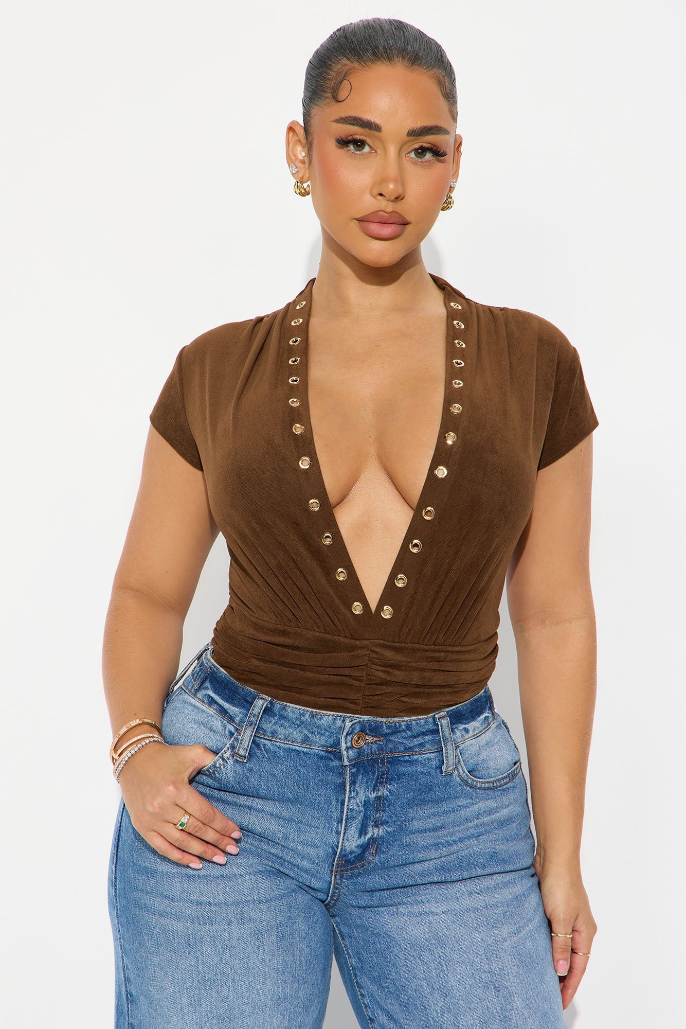 When In Nashville Faux Suede Bodysuit - Brown