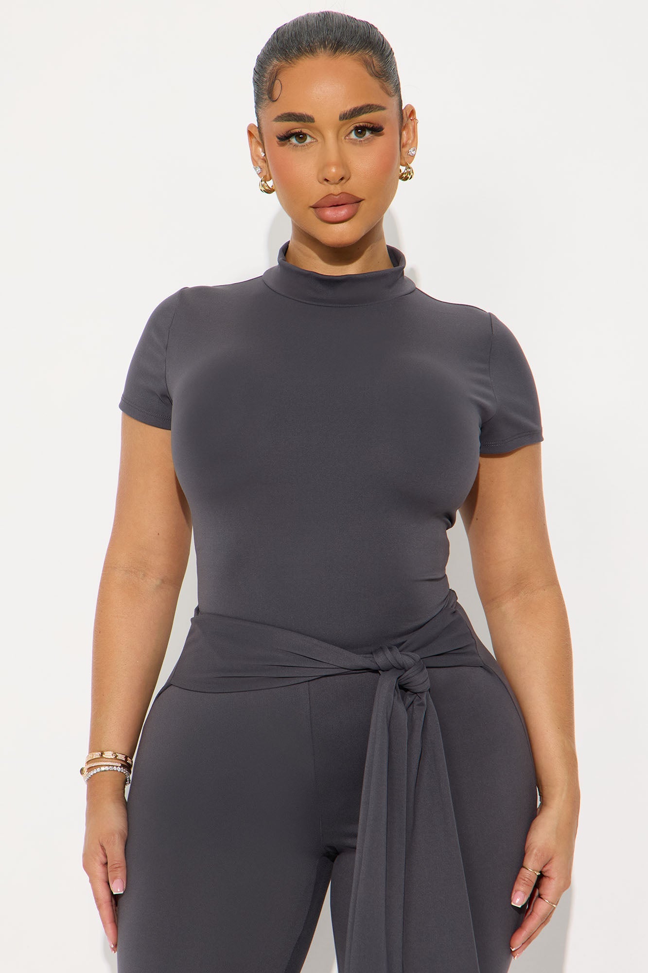 Knot Your Babe Short Sleeve Capri Set - Charcoal