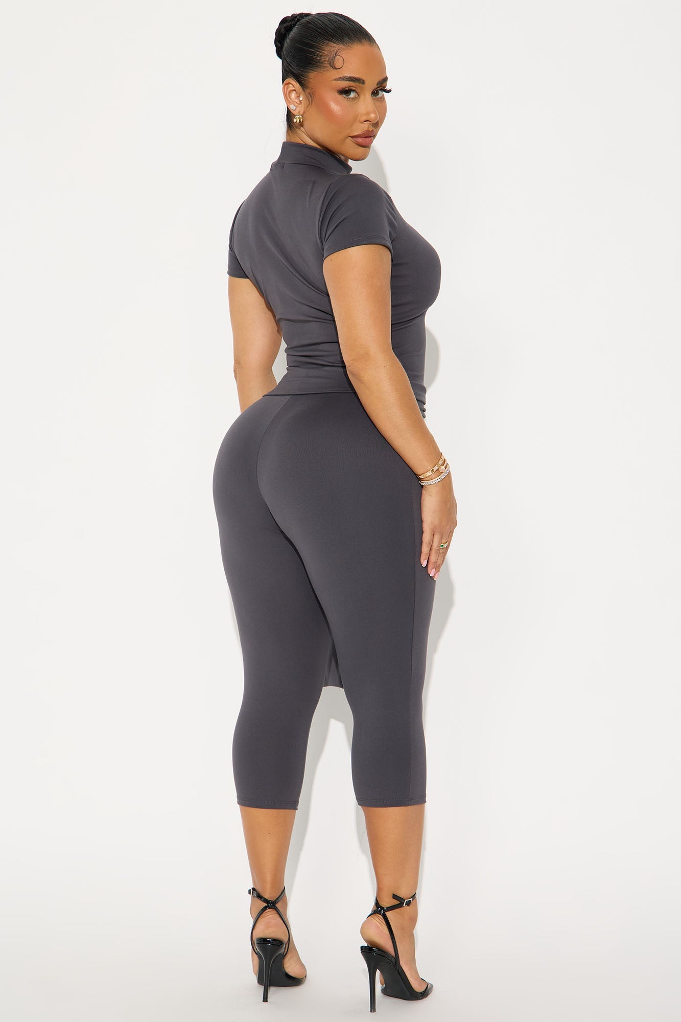 Knot Your Babe Short Sleeve Capri Set - Charcoal