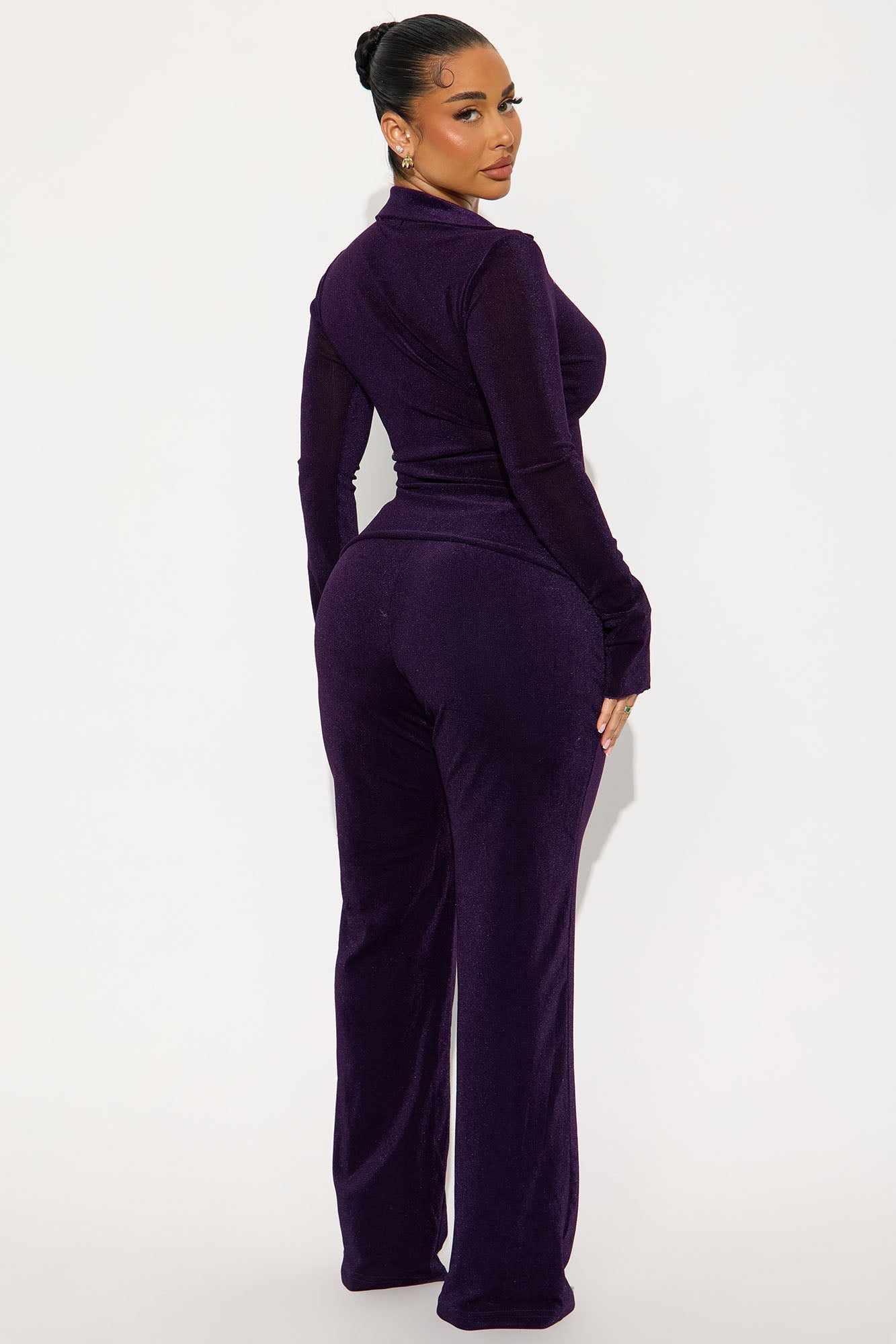 Gabriella Velvet Mesh Pant Set - Plum