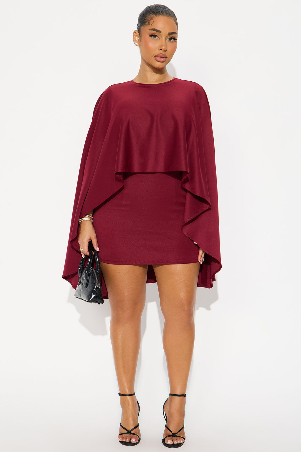 Anina Draped Cape Mini Dress - Wine