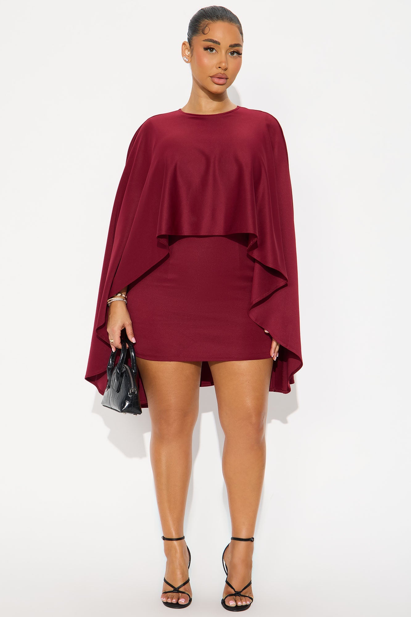 Anina Draped Cape Mini Dress - Wine