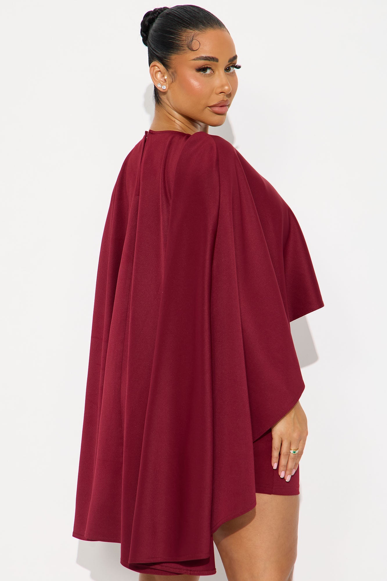 Anina Draped Cape Mini Dress - Wine