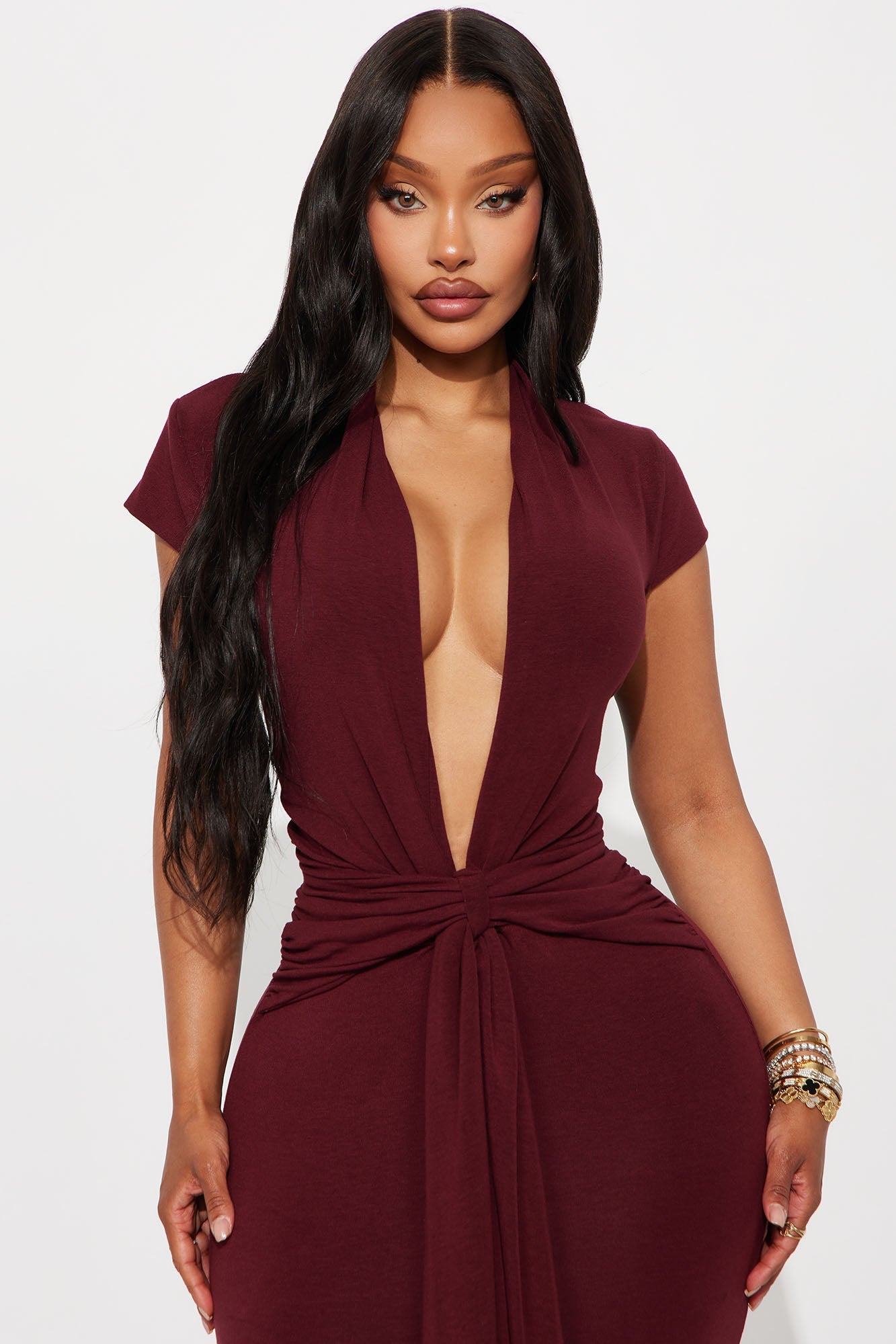 Vividly Sharp Maxi Dress - Burgundy