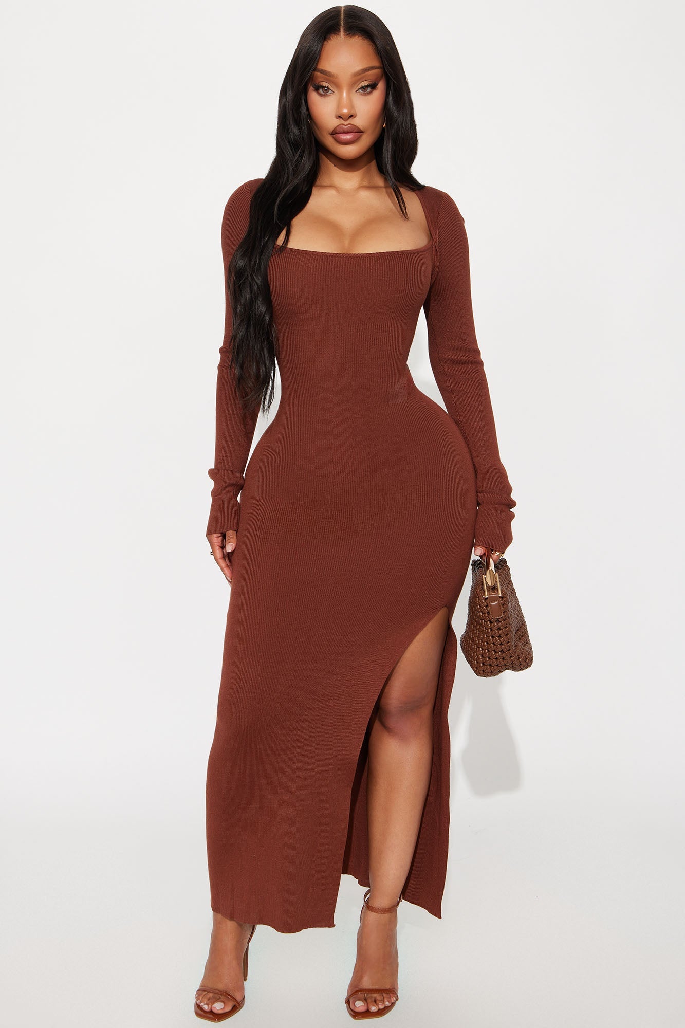 Hold Me Close Sweater Maxi Dress - Brown